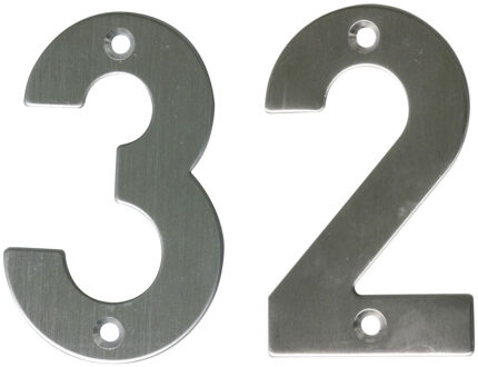amig Huisnummer 32 - massief Inox RVS - 10cm - incl. bijpassende schroeven - zilver