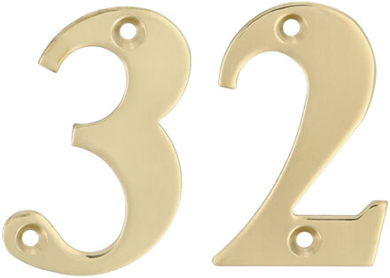 amig Huisnummer 32 - massief messing - 10cm - incl. bijpassende schroeven - gepolijst - goudkleur