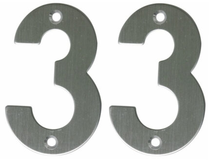 amig Huisnummer 33 - massief Inox RVS - 10cm - incl. bijpassende schroeven - zilver