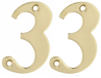 amig Huisnummer 33 - massief messing - 5cm - incl. bijpassende schroeven - gepolijst - goudkleur