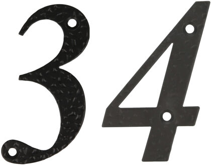 amig Huisnummer 34 - massief gesmeed staal - 10cm - incl. bijpassende schroeven - zwart