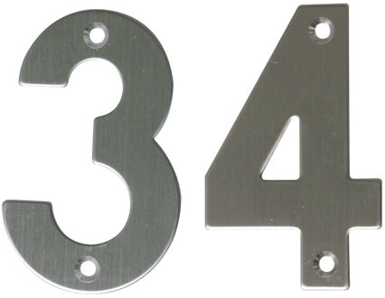 amig Huisnummer 34 - massief Inox RVS - 10cm - incl. bijpassende schroeven - zilver