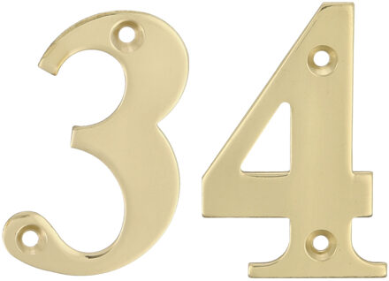 amig Huisnummer 34 - massief messing - 10cm - incl. bijpassende schroeven - gepolijst - goudkleur