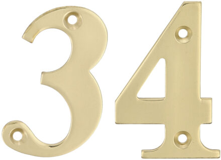amig Huisnummer 34 - massief messing - 5cm - incl. bijpassende schroeven - gepolijst - goudkleur