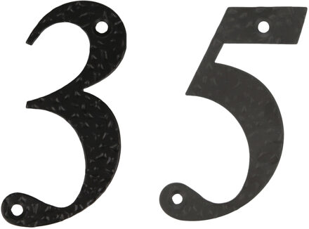 amig Huisnummer 35 - massief gesmeed staal - 10cm - incl. bijpassende schroeven - zwart