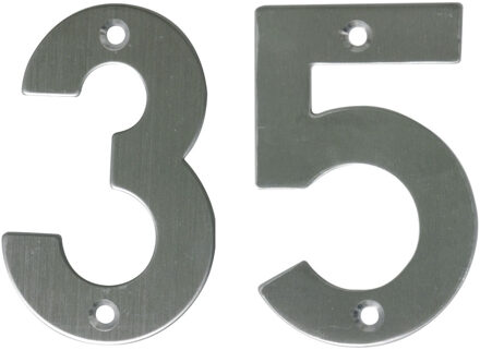 amig Huisnummer 35 - massief Inox RVS - 10cm - incl. bijpassende schroeven - zilver