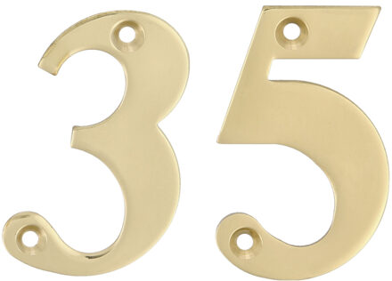 amig Huisnummer 35 - massief messing - 5cm - incl. bijpassende schroeven - gepolijst - goudkleur