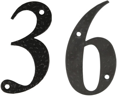 amig Huisnummer 36 - massief gesmeed staal - 10cm - incl. bijpassende schroeven - zwart