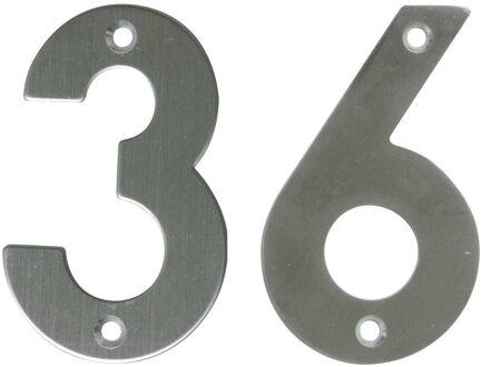 amig Huisnummer 36 - massief Inox RVS - 10cm - incl. bijpassende schroeven - zilver