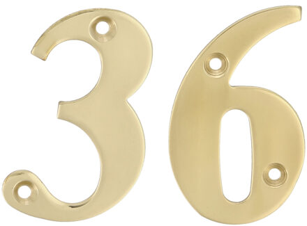 amig Huisnummer 36 - massief messing - 10cm - incl. bijpassende schroeven - gepolijst - goudkleur
