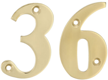 amig Huisnummer 36 - massief messing - 5cm - incl. bijpassende schroeven - gepolijst - goudkleur
