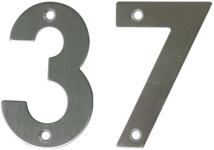 amig Huisnummer 37 - massief Inox RVS - 10cm - incl. bijpassende schroeven - zilver
