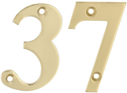 amig Huisnummer 37 - massief messing - 10cm - incl. bijpassende schroeven - gepolijst - goudkleur
