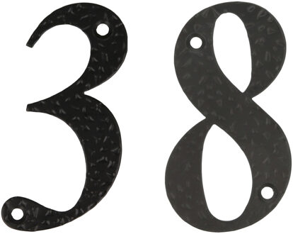 amig Huisnummer 38 - massief gesmeed staal - 10cm - incl. bijpassende schroeven - zwart