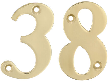 amig Huisnummer 38 - massief messing - 10cm - incl. bijpassende schroeven - gepolijst - goudkleur