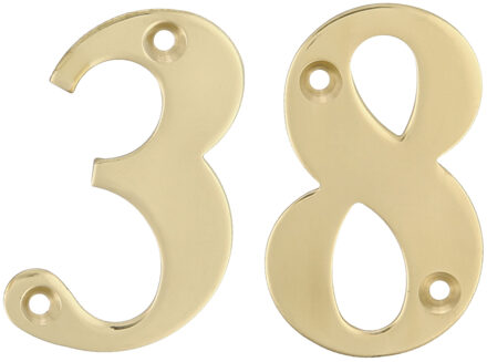 amig Huisnummer 38 - massief messing - 5cm - incl. bijpassende schroeven - gepolijst - goudkleur