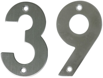 amig Huisnummer 39 - massief Inox RVS - 10cm - incl. bijpassende schroeven - zilver