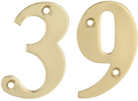 amig Huisnummer 39 - massief messing - 10cm - incl. bijpassende schroeven - gepolijst - goudkleur