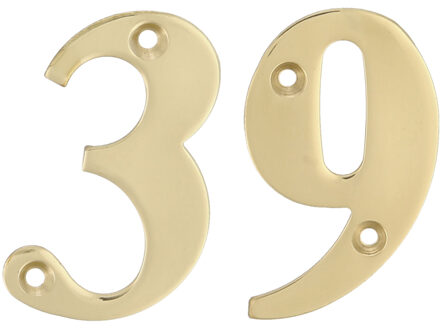 amig Huisnummer 39 - massief messing - 5cm - incl. bijpassende schroeven - gepolijst - goudkleur