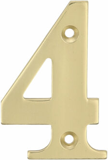 amig Huisnummer 4 - massief messing - 10cm - incl. bijpassende schroeven - gepolijst - goudkleur