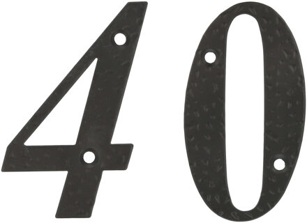 amig Huisnummer 40 - massief gesmeed staal - 10cm - incl. bijpassende schroeven - zwart