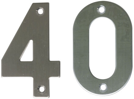 amig Huisnummer 40 - massief Inox RVS - 10cm - incl. bijpassende schroeven - zilver