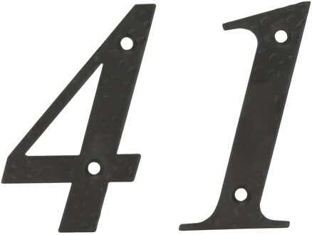 amig Huisnummer 41 - massief gesmeed staal - 10cm - incl. bijpassende schroeven - zwart