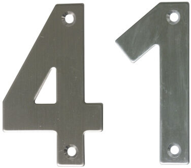 amig Huisnummer 41 - massief Inox RVS - 10cm - incl. bijpassende schroeven - zilver