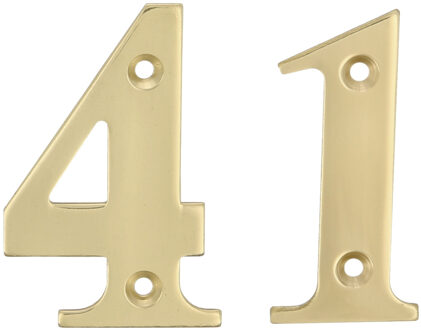 amig Huisnummer 41 - massief messing - 10cm - incl. bijpassende schroeven - gepolijst - goudkleur