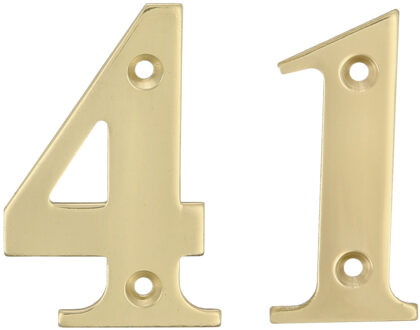 amig Huisnummer 41 - massief messing - 5cm - incl. bijpassende schroeven - gepolijst - goudkleur