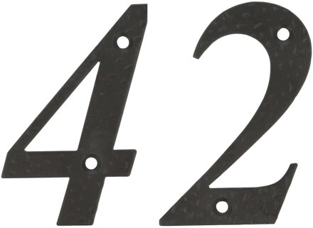 amig Huisnummer 42 - massief gesmeed staal - 10cm - incl. bijpassende schroeven - zwart