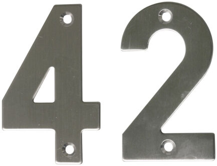 amig Huisnummer 42 - massief Inox RVS - 10cm - incl. bijpassende schroeven - zilver