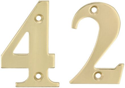 amig Huisnummer 42 - massief messing - 10cm - incl. bijpassende schroeven - gepolijst - goudkleur