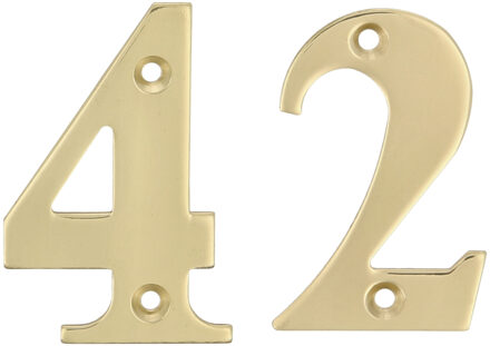 amig Huisnummer 42 - massief messing - 5cm - incl. bijpassende schroeven - gepolijst - goudkleur