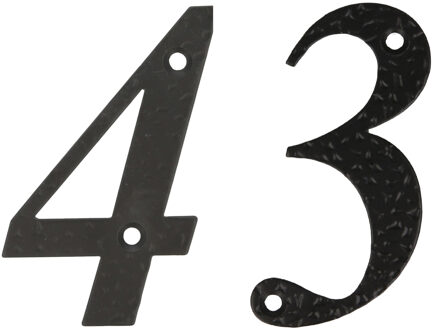 amig Huisnummer 43 - massief gesmeed staal - 10cm - incl. bijpassende schroeven - zwart