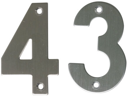 amig Huisnummer 43 - massief Inox RVS - 10cm - incl. bijpassende schroeven - zilver