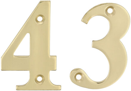amig Huisnummer 43 - massief messing - 5cm - incl. bijpassende schroeven - gepolijst - goudkleur