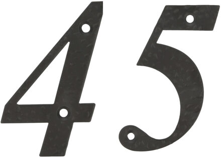 amig Huisnummer 45 - massief gesmeed staal - 10cm - incl. bijpassende schroeven - zwart