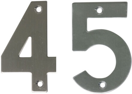 amig Huisnummer 45 - massief Inox RVS - 10cm - incl. bijpassende schroeven - zilver