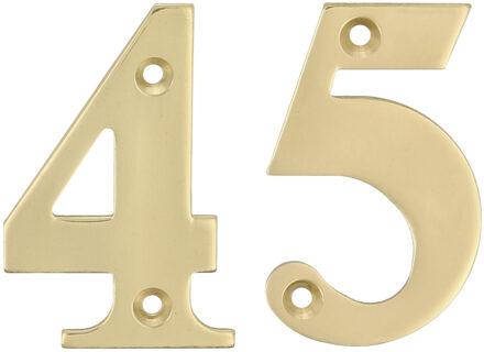 amig Huisnummer 45 - massief messing - 5cm - incl. bijpassende schroeven - gepolijst - goudkleur