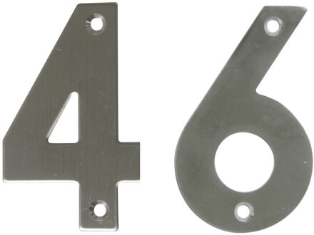 amig Huisnummer 46 - massief Inox RVS - 10cm - incl. bijpassende schroeven - zilver