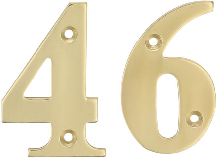 amig Huisnummer 46 - massief messing - 10cm - incl. bijpassende schroeven - gepolijst - goudkleur