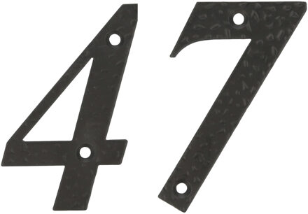 amig Huisnummer 47 - massief gesmeed staal - 10cm - incl. bijpassende schroeven - zwart