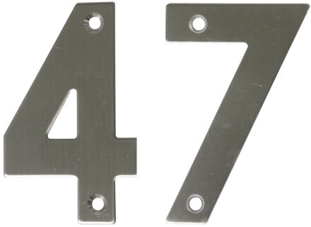 amig Huisnummer 47 - massief Inox RVS - 10cm - incl. bijpassende schroeven - zilver