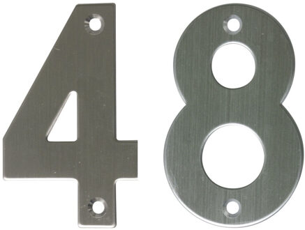 amig Huisnummer 48 - massief Inox RVS - 10cm - incl. bijpassende schroeven - zilver
