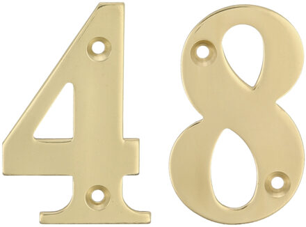 amig Huisnummer 48 - massief messing - 10cm - incl. bijpassende schroeven - gepolijst - goudkleur