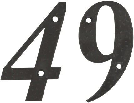 amig Huisnummer 49 - massief gesmeed staal - 10cm - incl. bijpassende schroeven - zwart