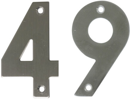 amig Huisnummer 49 - massief Inox RVS - 10cm - incl. bijpassende schroeven - zilver