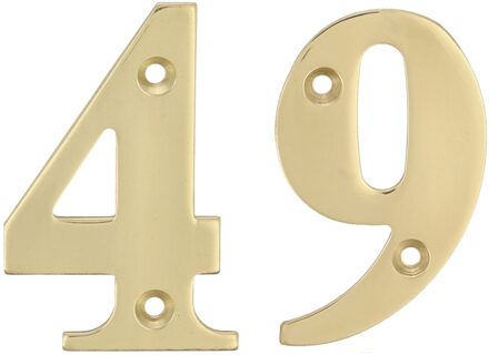 amig Huisnummer 49 - massief messing - 10cm - incl. bijpassende schroeven - gepolijst - goudkleur