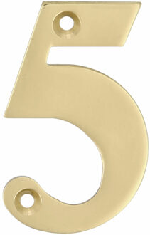amig Huisnummer 5 - massief messing - 10cm - incl. bijpassende schroeven - gepolijst - goudkleur